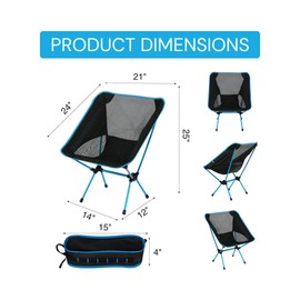 T CACHE Backpacking Chair, Compact Camping Chair, Lightweight Camping Chair, Stable Hiking Chair with Anti-Slip Feet, Easy Setup for Outdoors
