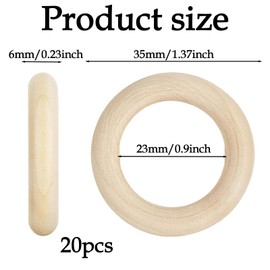 20 PCS Wooden Rings for Crafts, Wooden Rings, Macrame Rings, Wooden Hoops for Craft for DIY Arts and Crafts/Jewellery Making/Home Decor Wooden Ring Pendant Connectors