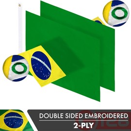 G128 Brazil Brazilian Flag | 3x5 Ft | Double ToughWeave Series Double Sided Embroidered 210D Polyester | Country Flag, Embroidered Design, Indoor/Outdoor, Brass Grommets, Heavy Duty, 2-ply