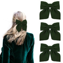 Silky Satin Hair Bows for Women 3Pcs Dark Green Hair Ribbon Hair Bow Cute Medium Bow Hair Clips Hair Accessories for Girls