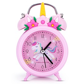 TCJJ Unicorn Alarm Clock Girls, Non-Ticking Children's Alarm Clock Girls, Quiet Bedside Table, Pink Alarm Clock, Loud Double Bell Clock with Backlight, Suitable for School Gift