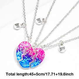 RTRTGS Pack of 3 BFF Chains Best Friends Friendship Necklace Birthday Gifts Chain Pendant Gifts for Girls (Pink and Blue), Pink, Blue
