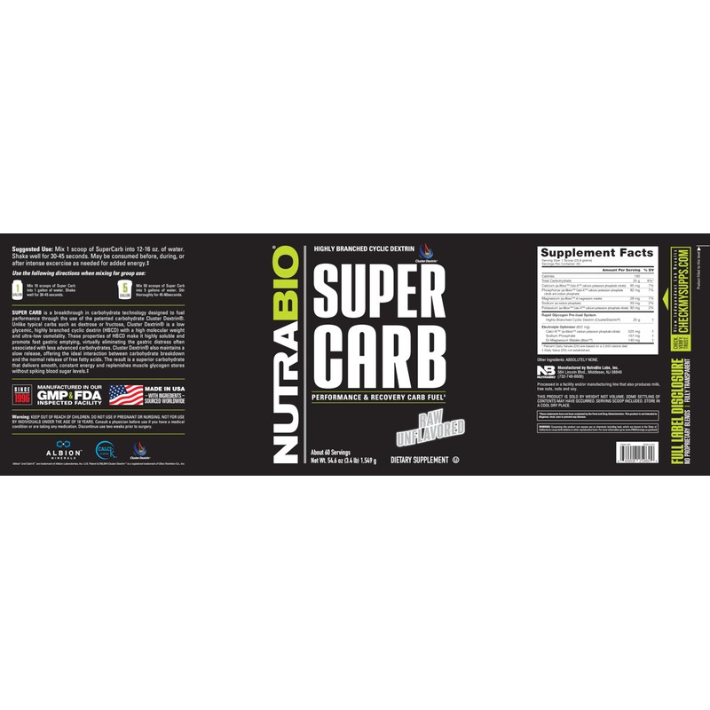NutraBio Super Carb, Carbohydrate Powder with Cluster Dextrin & Electrolytes,