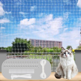 GMMG Cat Net for Balcony, Cat Net, Wire Reinforced, 2 x 3 m, Cat Protection Net, No Drilling, Balcony Net, Cat Net for Securing Balconies, Patios, Windows, Doors, Fences