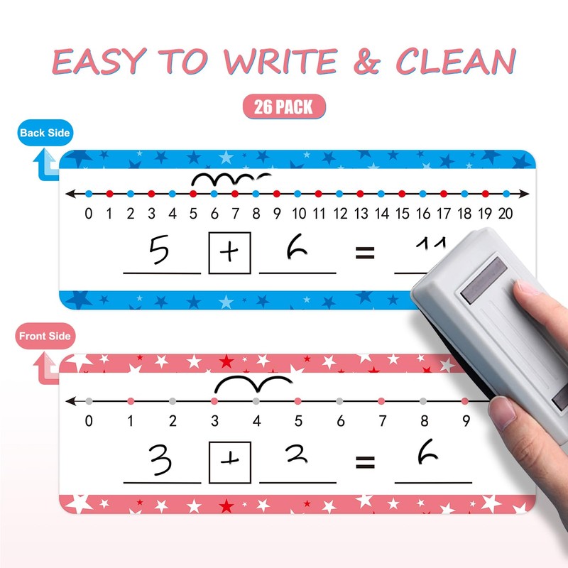 26 Pack Dry Erase Number Line Board Card 4”x12” Inch