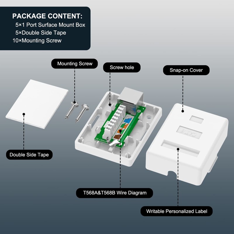 VCELINK Cat6 RJ45 Surface Mount Box Shielded 1-Port, Compatible with