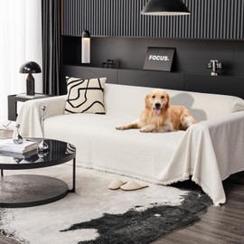 Feyocn 100% Waterproof Sofa Covers for Pets Couch Covers Dogs Cats Sofa SlipCover for 2-3 Cushion Couches Reclining Armseat Futon Washable Furniture Protector Covers for Living Room(71" x 91", Beige)