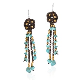 AeraVida Lovely Bohemian Floral Rain Simulated Turquoise .925 Sterling Silver Dangle Statement Earrings | Coachella Accessories for Women | Boho Inspired Jewelry