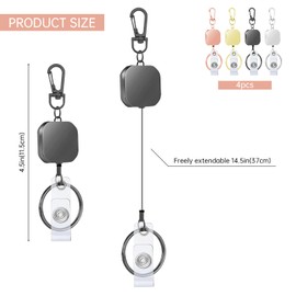 4 Pack Retractable Badge Reels with Metal Casing – Heavy Duty Carabiner Keychain Holder with Belt Clip & Key Ring – 14.5 Inch （37cm） Pull Cord for ID Cards, Keys, Work, Office, Outdoor Use