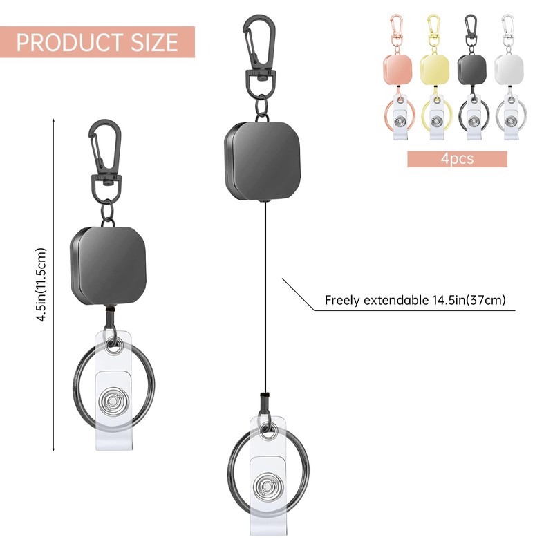 4 Pack Retractable Badge Reels with Metal Casing – Heavy