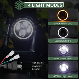 EYPINS 7 inch LED Motorcycle Headlight Compatible with H-a-rley, Dot Approved LED Headlight with 7 inch Mounting Bracket, 4250LM 6000K White 2600LM 3500K Amber, IP67 Watweproof