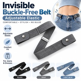 Adjustable Buckle-Free Elastic Waist Belt, 3cm Invisible-Style Belt for Jeans, Pants and Dresses (Black)