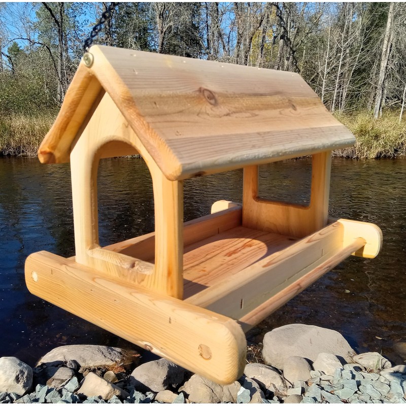 16 Inch Hanging Cedar Wood Arched Fly Through Platform Bird