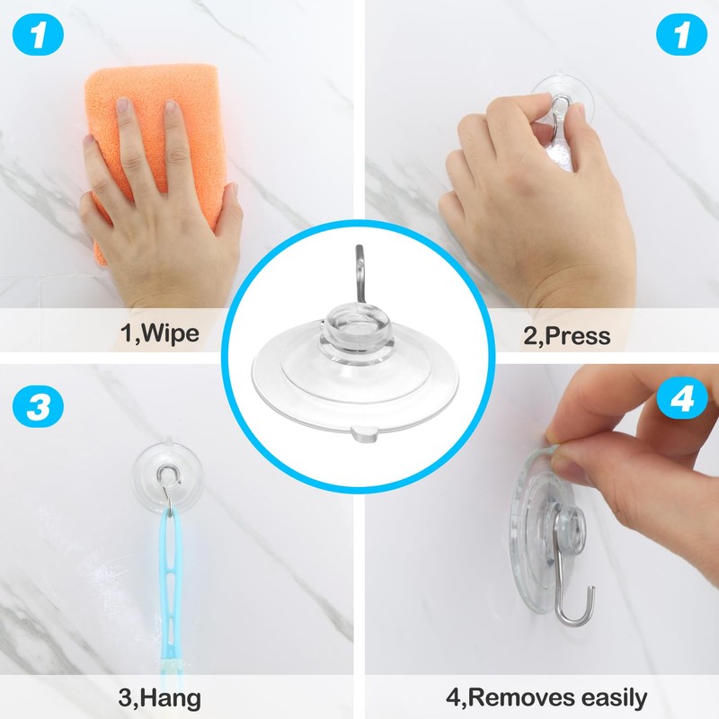 ETwinCoo 14 Pack Suction Cup Hooks,1.77 Inches Strongest Clear PVC