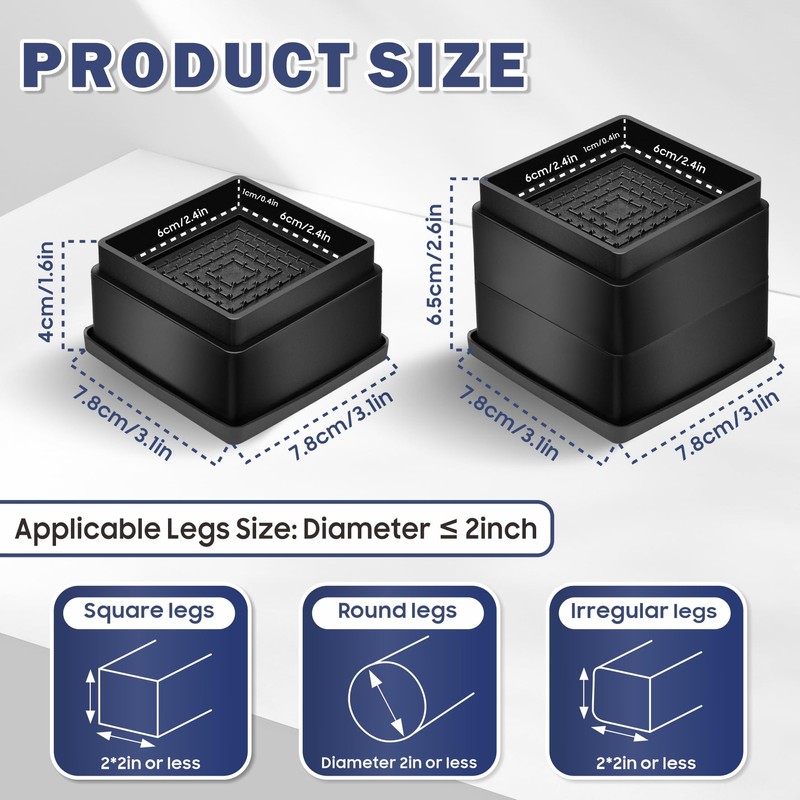 MixDora Bed Risers 1 Inch Square Stackable Furniture Risers Anti-Slip