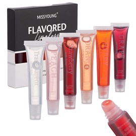 FantasyDay 6Pcs Hydrating Lip Gel,Fruit-Flavored Lip Gloss,Lip Oil Liquid Lipstick,Can Keep Your Lips Moisturized And Plumper For A Long Time Lip Care(Strawberry,Clear,Peach,Grape,Cherry,Orange)