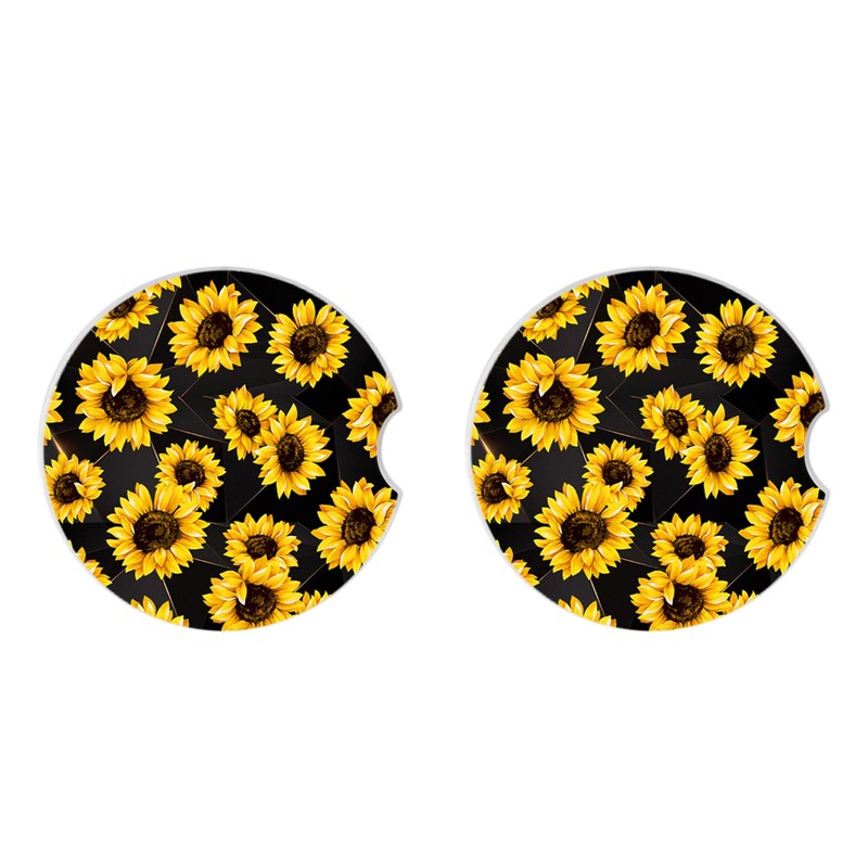Sunflowers Absorbent Car Coasters 2 Pack for Cup Holders, 2.56"