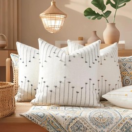 ZONYO Boho Pillow Covers 18x18 Set of 2, Woven Cotton Decorative Throw Pillows for Couch Bed & Living Room, Modern Farmhouse Cushion Case, Bohemian Room Home Outdoor Decor (Grey)