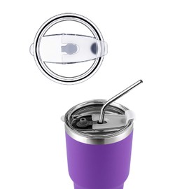 DYNAMIC SE 30oz Purple Tumbler Double Wall Stainless Steel Vacuum Insulated Travel Mug with Splash-Proof Lid Metal Straw and Brush
