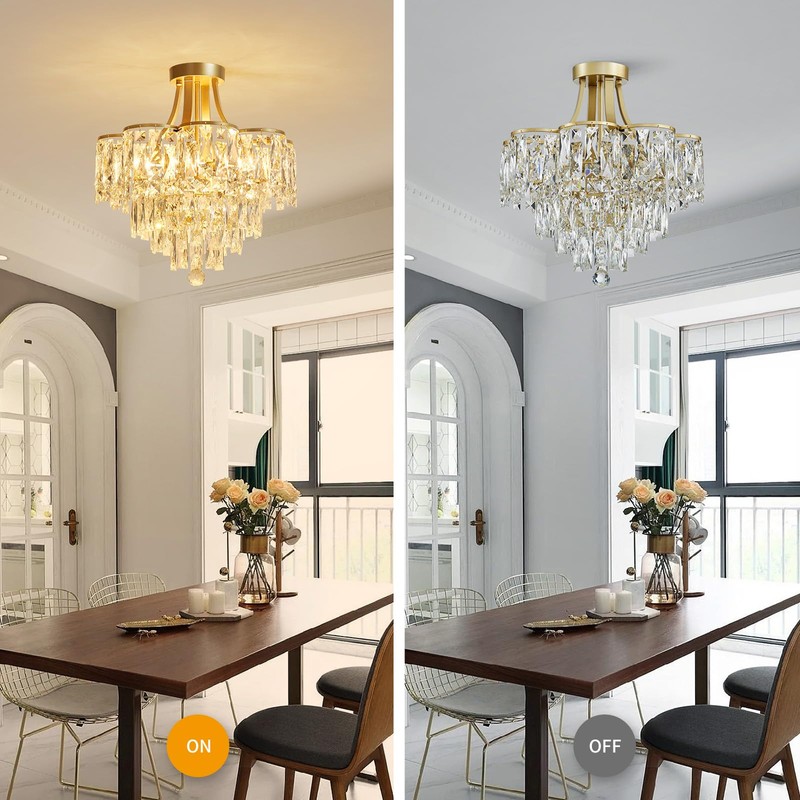 WUZUPS Crystal Chandelier Semi-Flushmount Ceiling Light Modern Lighting Fixture for