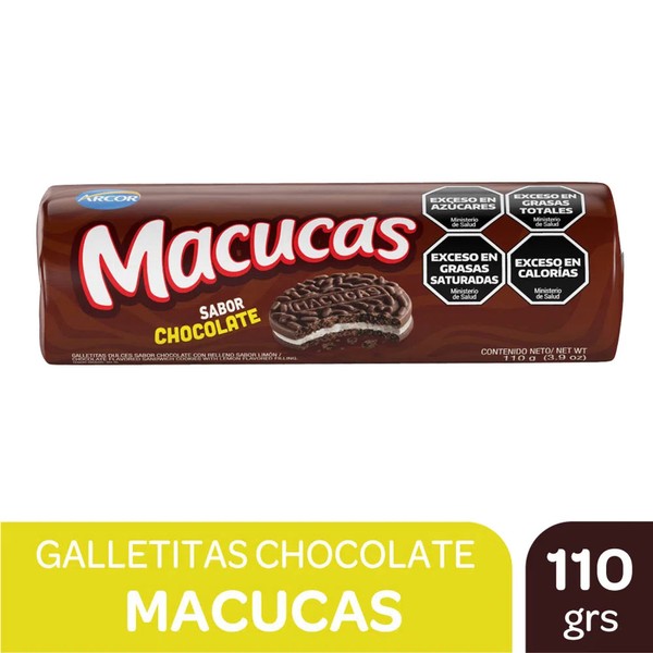 Arcor Macucas Galletitas Sweet Chocolate Cookies With Lemon Filling, 110 g / 3.9 oz (pack of 3)