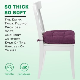 SQUARE MOON Chair Cushions for Dining Chairs, 3 Inch Thick Comfortable Kitchen Chair Pads, Dining Room Seat Cushions with Ties, Machine Washable, 17" x 16" x 3", 4/Pack, Purple