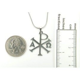 Ann Claridge Alpha Omega Chi Rho Necklace, Pure 304 Stainless No-Tarnish Chain with Stainless Christogram Chrismon Charm Pendant Jewelry 17.7" (45cm)