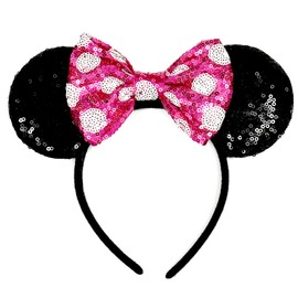 ASHONE Mouse Ears Headbands for Women Groups Mouse Ears Shiny Bows for Birthday Themed Events Accessories Party (Rose pink, 1 Count (Pack of 1))