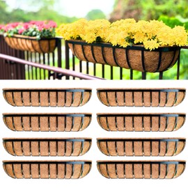 LaLaGreen Deck Railing Planter Boxes - 8 Pack, 36 Inch Long Window Flower Box Attach to House, Wall Planters for Outdoor Plants with Coco Liners English Horse Trough Fence Balcony Garden Porch Rail