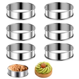 Kaquxibix 6-Piece Stainless Steel Muffin Ring Set, 8.5cm Non-Stick Baking Tins for Muffins, Pancakes, and Pastries, Egg