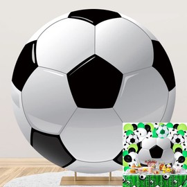 DORCEV 7.2ft Football Round Backdrop Cover Polyester Soccer Sports Theme Boys Happy Birthday Photography Background Kids Adults Birthday Party Football Match Stadium Decor Supplies Studio Props
