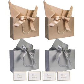 TAIXING Pack of 4 Gift Bags, Large Gift Bags with Ribbons and Handkerchief, Gift Bag with Handle for Birthday, Christmas, Wedding, New Year, Festival Party (Navy Blue)