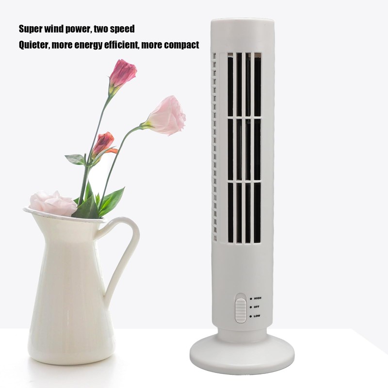 Bladeless Tower Fan, Quiet Portable Desk Fan with 2 Speeds,