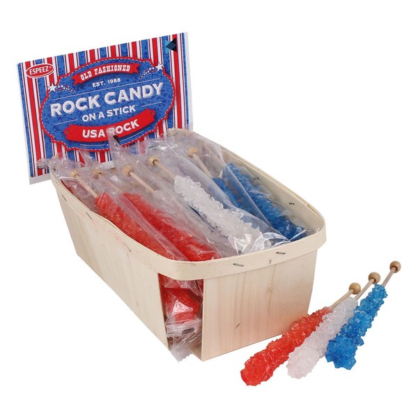 Extra Large Rock Candy Sticks: 18 USA Lollipops - Red - White - Blue Rock Candy Sticks - Individually Wrapped - For Candy Buffet, Birthdays, Weddings, Receptions and Baby Shower - Espeez Bulk Candy