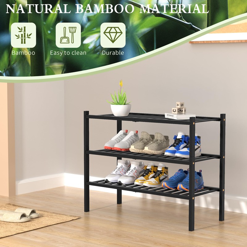 ROMGUAR CRAFT 3 Tier Bamboo Shoe Rack for Closet Free