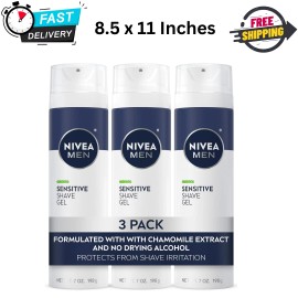 NIVEA MEN Sensitive Shave Gel with Vitamin E Witch Hazel Extracts, 3 Pack of 7oz