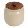Creative Co-Op, Ivory Stoneware Canister with Acacia Wood Lid, Color