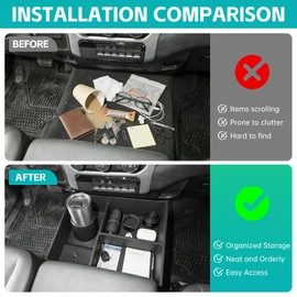 Center Console Floor Organizer for 2013-2018 Dodge Ram 1500 & 2019-2024 Ram 1500 Classic & 2013-2026 Ram 2500 3500 Accessories, Beach Seat Storage Box Tray with Cup Holder (Not for 2019-2026 New Body)