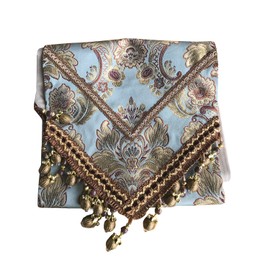 MAGILONA Home Tablecover Bead Decorative Europe Luxurious Cotton Linen Velvet 3D Relief Embroidered Floral Pattern Table Runner Dining Party 13x83 in (Blue)