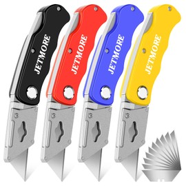 JETMORE 4 Pack Folding Utility Knife, Box Cutter with 10 Blade, Razor Knife