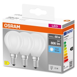 OSRAM Star Filament Lamp for E14 Base Matte Glass Cool White (4000K) 806 Lumens Replacement for Standard 60W Bulbs Non-Dimmable Pack of 3