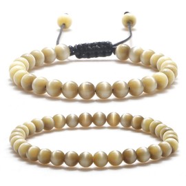 XSDSLS 2 Pcs Women Natural Stone Bead Bracelets Crystal Bracelets Stretch 6MM Gemstone Beaded Bracelet Yoga Bracelet Adjustable Cat Eye Stone Bracelet Birthday Gifts for Women Teen Girls (Brown)