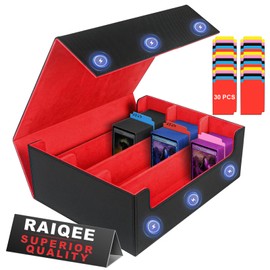 RAIQEE Trading Card Storage Box, Mtg Commander Deck,1800+ Mtg Deck Box With 30dividers, 3 Rows Mtg Card Storage Fits For Magic Game, Tcg, Sport Cards (Red)