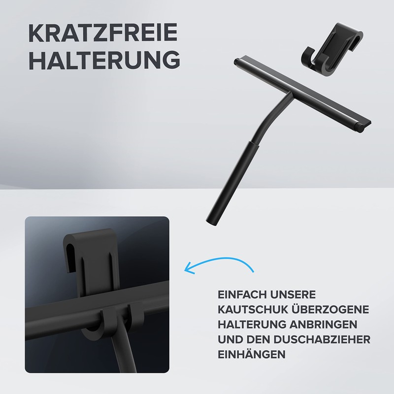 ovimar Naeroya Shower Squeegee, No Drilling, Stainless Steel, Black, Replaceable