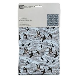 Museums & Galleries Organic Cotton Set of 4 Cloth Napkins - Contemporary Swallows and Sea Design by Angela Harding - Reusable Tableware