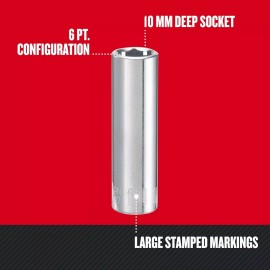 CRAFTSMAN Deep Socket Metric 1/4 Inch Drive 10mm 6 Point CMMT44407