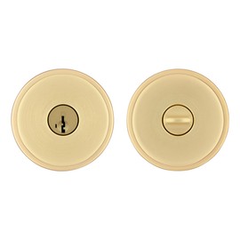 Kwikset Pismo Entry Door Knob with Lock and Key, Secure Keyed Handle Exterior Doorknob, Front Entrance and Bedroom, Satin Brass, Round, Pick Resistant SmartKey Rekey Security, Microban Protection