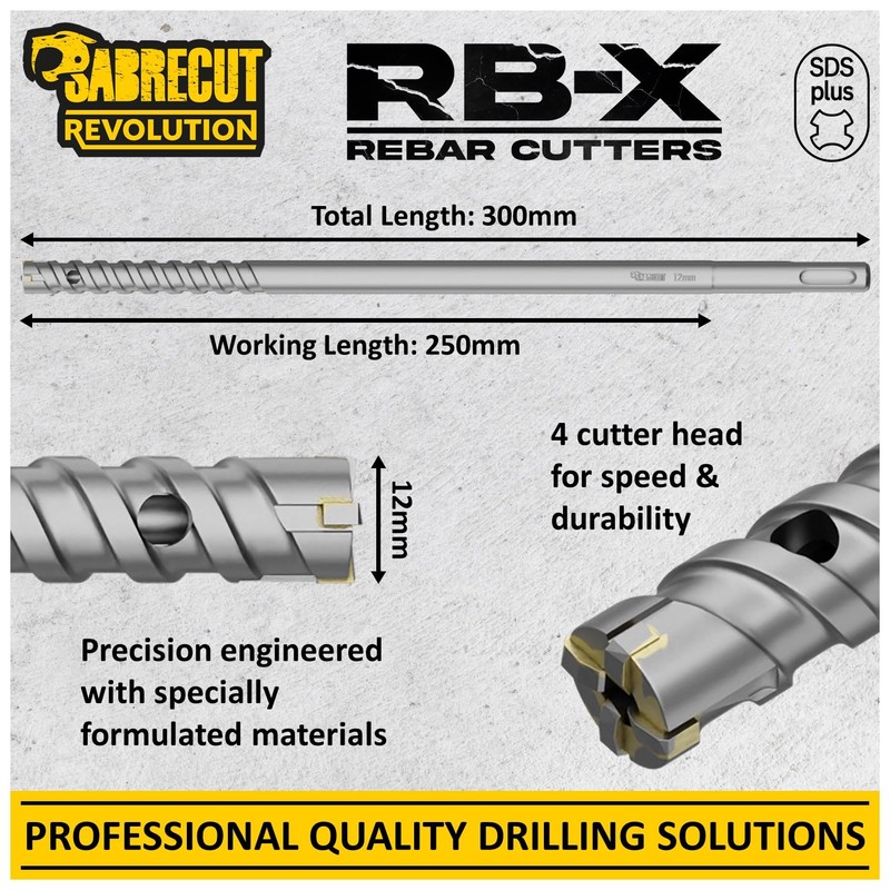 SabreCut Professional 12mm x 300mm Rebar Cutter Fixed SDS Carbide