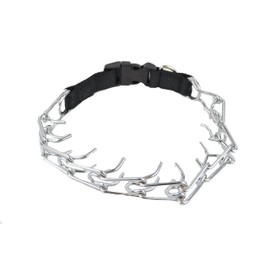 Downtown Pet Supply - Deluxe Prong Dog Collar - Adjustable Dog Training Collar - No Choke Pinch Collar for Dogs with Nylon Quick-Release Clip - Chrome Plated - 20 in - Medium