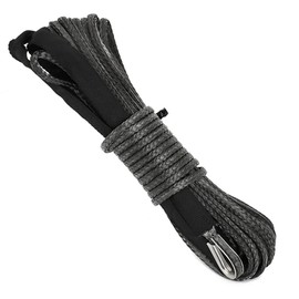 Tiardey 1/4" x 50' 7700LBs Synthetic Winch Line Cable Rope with Sheath - Black